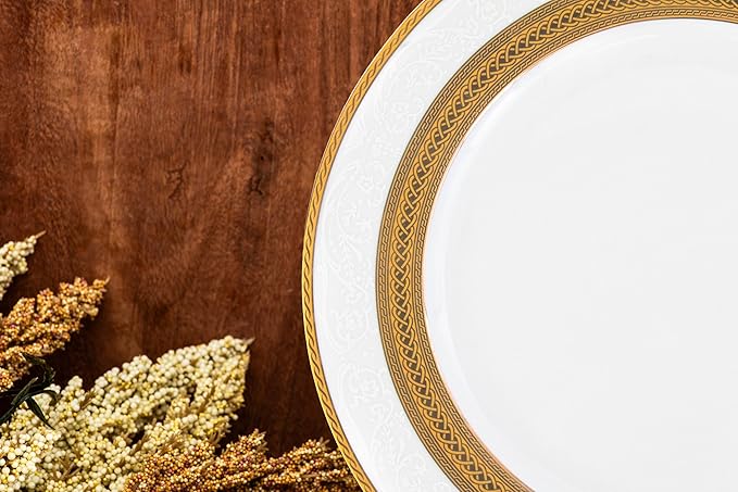 Royalty Porcelain "Queen" 20-Piece White & Gold Dinnerware Set, 24K Gold-Plated Fine Porcelain, Service for 4