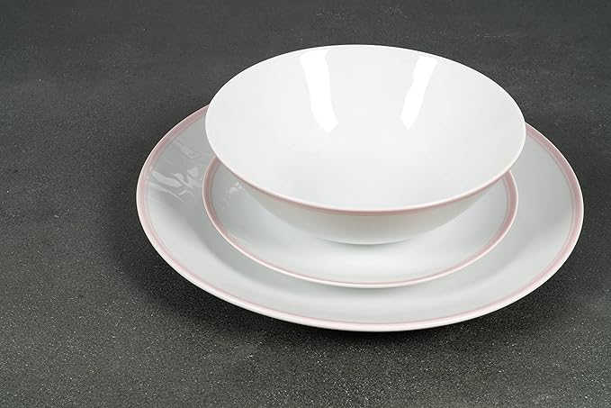 10 Strawberry Street Coupe Double Line 12 Pc, Pink Dinnerware Set, Misty Rose,SM-1200-CP-P