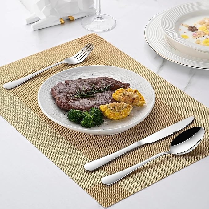 HornTide 12-Piece Flatware Sets Dinner Knife Fork Spoon 3-Piece Place Setting Service for 4 Person Stainless Steel Mirror Polishing
