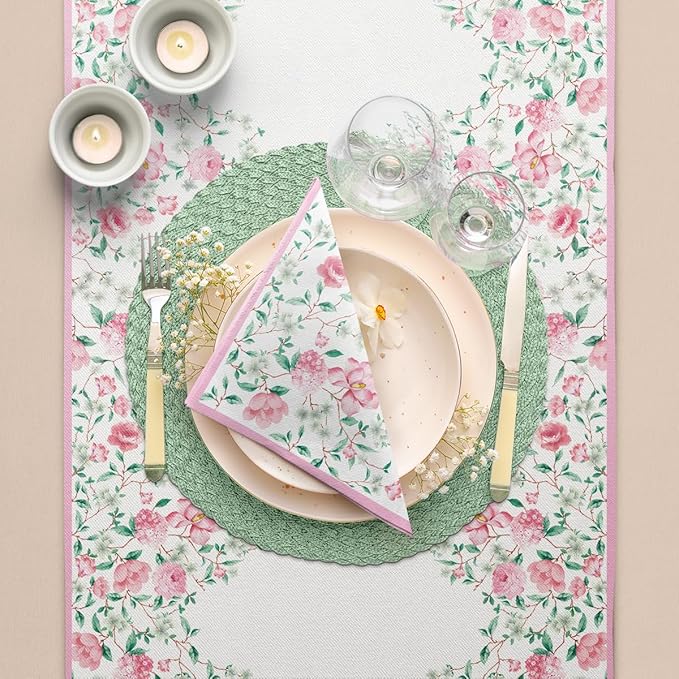 PAW - 50 Pieces Linen-Feel Paper Paper Napkins 16" x 16", Disposable Cloth-Like Napkins with Floral Design, Dinner Napkins for Party, Wedding, Barbecue, Picnic