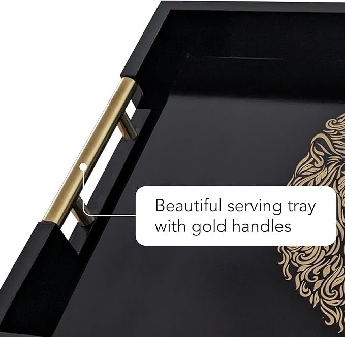 Modern Serving Tray with Lion Design, Ottoman Tray, Tea and Coffee Table Platter, Jewelry Bathroom Organizer, Gift, Gloss Finish