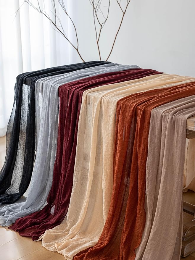 Keketoarrange 3pcs Cheesecloth Table Runner Nude Gauze Rustic Boho Coffee Cheese Cloth 120 Inch 10 FT for Wedding Baby Shower Bridal Shower Birthday Party Long Sheer Farmhouse Home Decorations