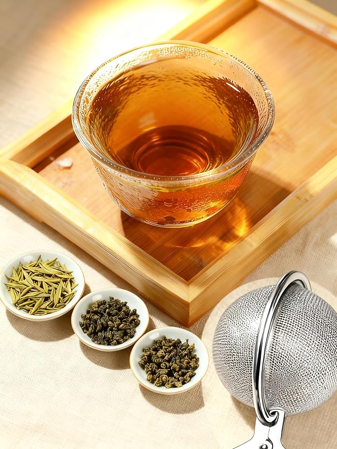 3-Pack Tea Ball Infusers, Premium Stainless Steel Fine Mesh Strainer with Long Handle for Loose Leaf Tea, Spices & Seasonings