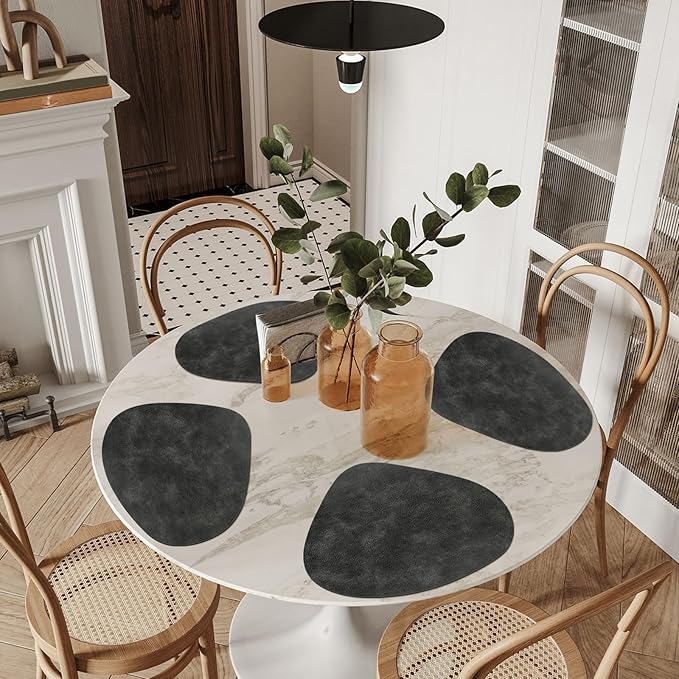 ADRIMER Placemats, Heat Resistant Round Placemats Set of 6 Washable 13 x 17 Inch, Waterproof Table Mats Wipeable for Kitchen, Dining Room Table Christmas Decor, Dark Grey