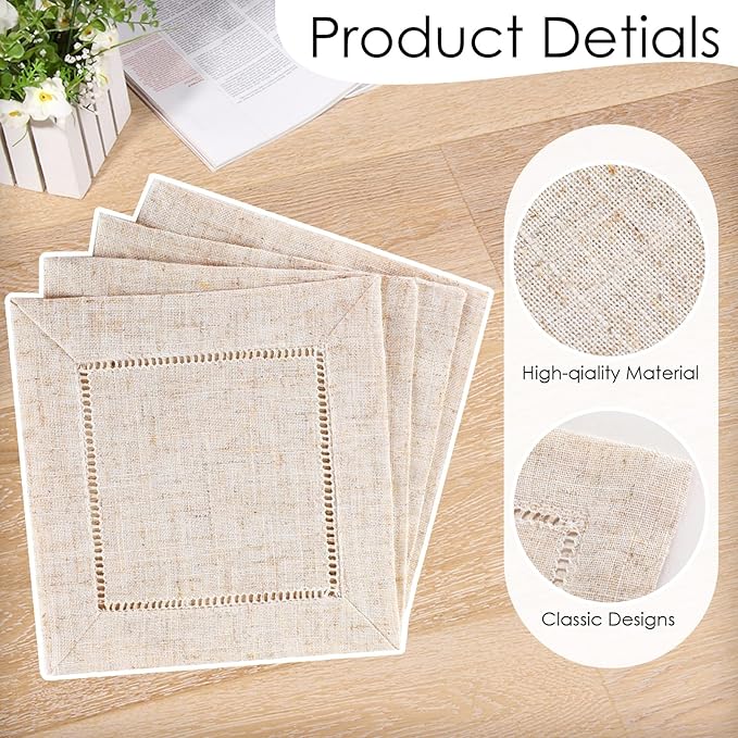 Jerify 160 Pcs Linen Cocktail Napkins Bulk 6 x 6 Inch Reusable Cloth Hemstitch Fabric Linen Napkins for Party Wedding Bar Beverage Coffee Dessert DIY