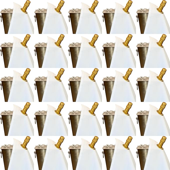 Classic Collection, Bottle Cloth with Metal Ring for Ice Buckets, Cotton, 42 cm, Corner Hole (White with Gold Metal Ring, Pack of 25)