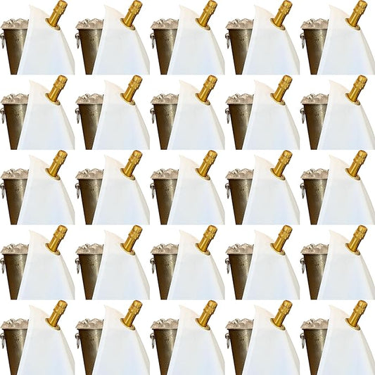 Classic Collection, Bottle Cloth with Metal Ring for Ice Buckets, Cotton, 42 cm, Corner Hole (White with Gold Metal Ring, Pack of 25)
