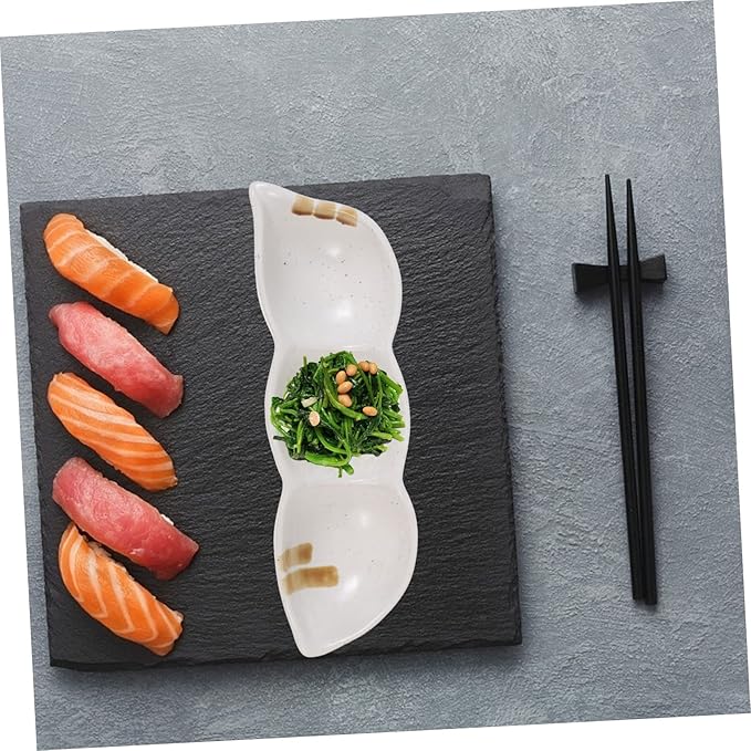 3-Compartment Ceramic Snack Dish Retro Japanese Style Dipping Sauce Plate for Appetizers and Condiments Creative Tableware for Home and Parties