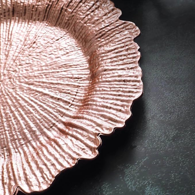 13" Charger Plates - Set of 24 - Acrylic Rose Gold Round Reef Disposable Chargers, Ideal for Dinner Party Wedding Holiday Bulk Events