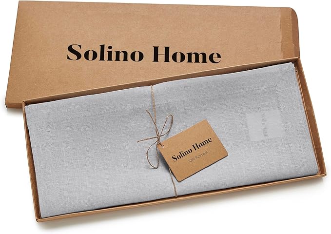 Solino Home Linen Soft Grey Table Runner 120 Inches Long - 100% Pure Linen 14 x 120 Inch Table Runner for Christmas, Winter, New Year - Fete