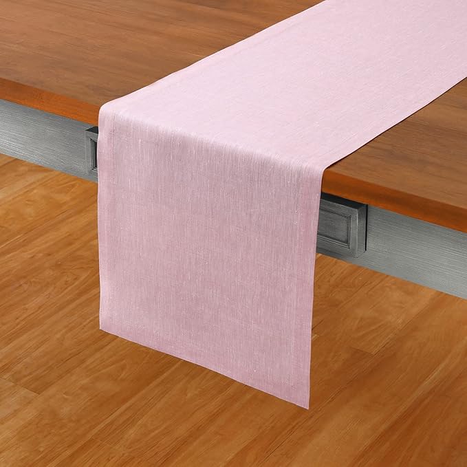 Solino Home Linen Bubblegum Pink Table Runner 132 Inches Long - Athena, 100% Pure Linen Dining Table Runner 14 x 132 Inch for Valentines, Spring, Easter