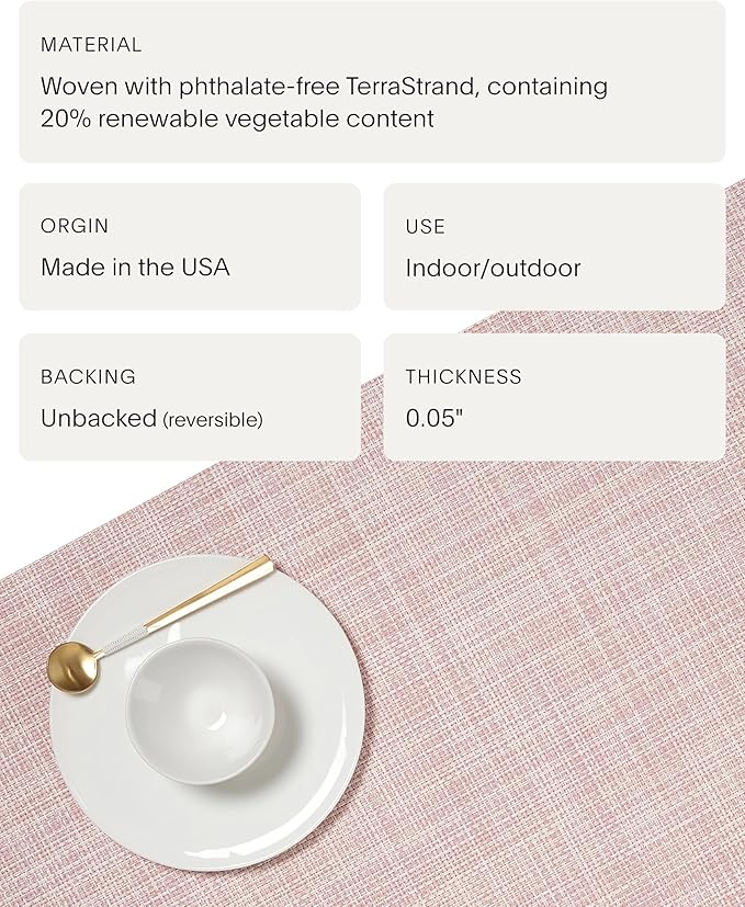 Chilewich Mini Basketweave Placemats in Blush - Set of 4 - Easy Care Woven Tabletop Textiles - Indoor/Outdoor - 15" Round