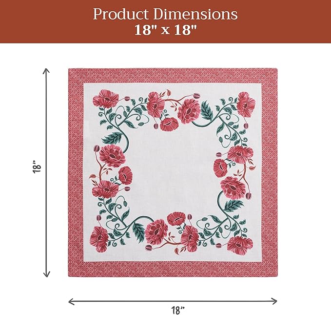 Maison d' Hermine Cloth Napkins Set of 4 100% Cotton Soft & Durable Everyday Reusable Square Napkins Cloth Washable, Dinner, Cocktail Party, Wedding, Restaurant (Poppy, 18" x 18")
