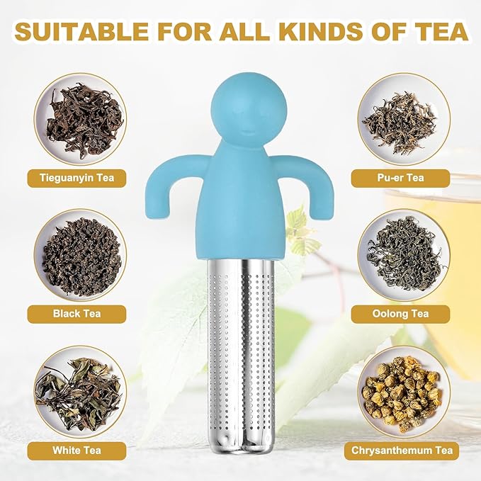 uxcell 2 Pcs Cute Tea Infuser, Stainless Steel Loose Leaf Tea Steeper Filter with Silicone Handle Reusable Coarse Pores Mesh Strainer Diffuser for Teacups Teapots Mugs, Sky Blue