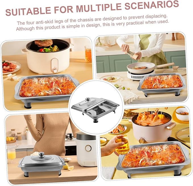 VALICLUD Stainless Steel Buffet Tray with Cover Rectangular Food Holder for Catering Skid Legs Elegant Design for Banquets and Parties Classic Serving Dish