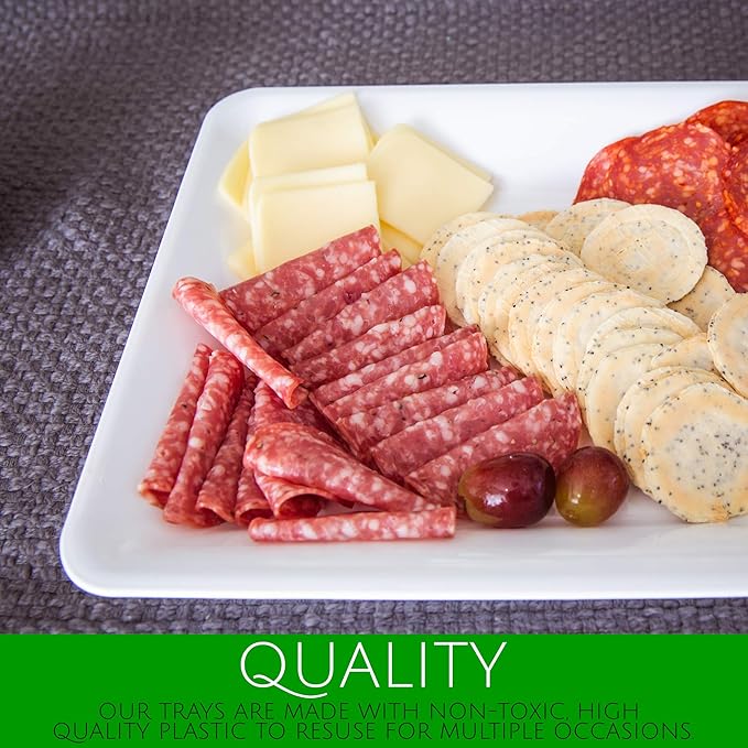 Plasticpro Plastic Serving Trays - Serving Platters Rectangle 10 X 14 Disposable Party Dish White Pack of 12