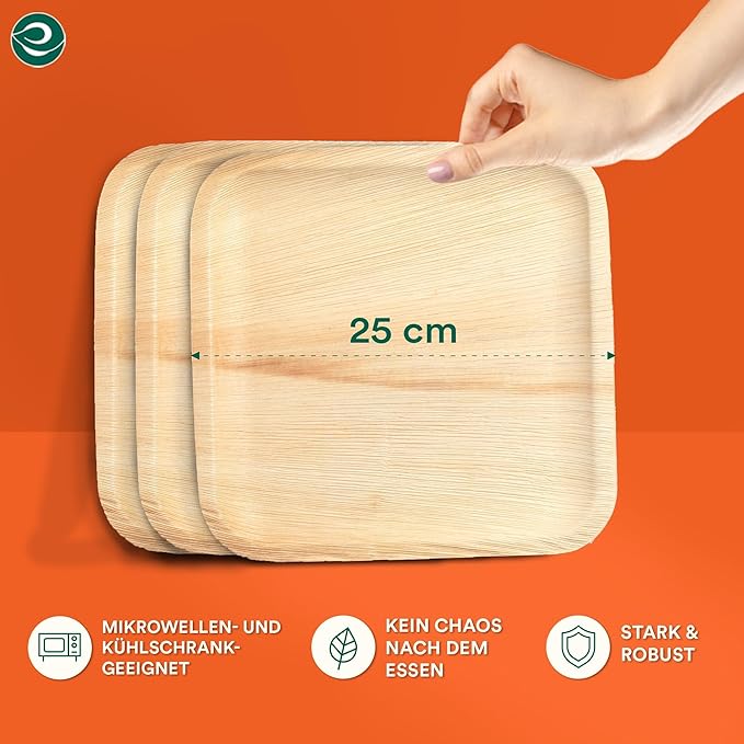 ECO SOUL Palm Leaf Disposable Bamboo Plates 10" Square Compostable & Biodegradable Party Plates for Christmas Dinner, Weddings, Parties & Events 100 Count