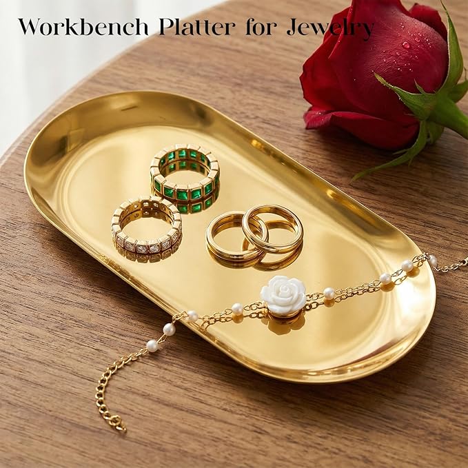10 PCS Stainless Steel Gold Trays Serving Platters Set Bathroom Vanity Tray Decorative Jewelry Dish Small Metal Organizer Oval Storage for Perfume Trinket Buffet Snack Key