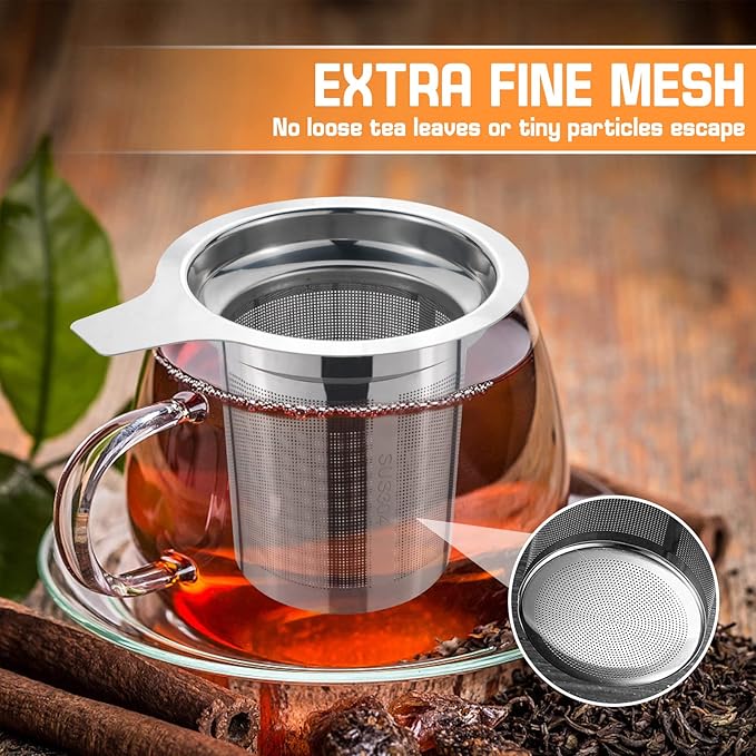 4Pcs Extra Fine Mesh Tea Infuser Tea Strainer with Lid, Large Capacity Tea Strainers Tea Infusers for Loose Tea, 18/8 Stainless Steel Loose Leaf Tea Steeper Tea Diffuser for Teapot, Mug, Cup