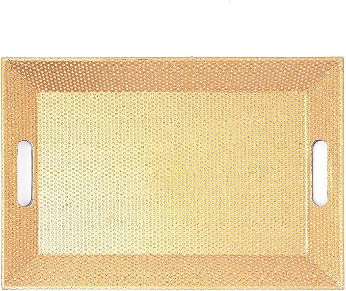 Simply Elegant Pack of 6 Gold Beaded Rectangle Tray – 15.75 x 10.75 x 1.5 Inches, Lightweight Serving Tray, Durable Quality, High-Grade Plastic, Unbreakable, Decorative Tray