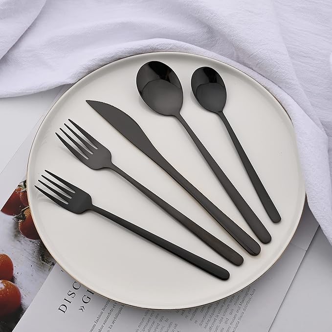 30 Pieces Silverware Set, Black-Flatware Cutlery Set Service for 6, 18/8 Stainless Steel Tableware Eating Utensils for Home/Hotel/Restaurant, Mirror Polished, Dishwasher Safe
