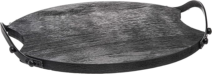 Godinger Black Wood Serving Tray, Charcuterie Platter Cheese Board with Metal Handles - Round