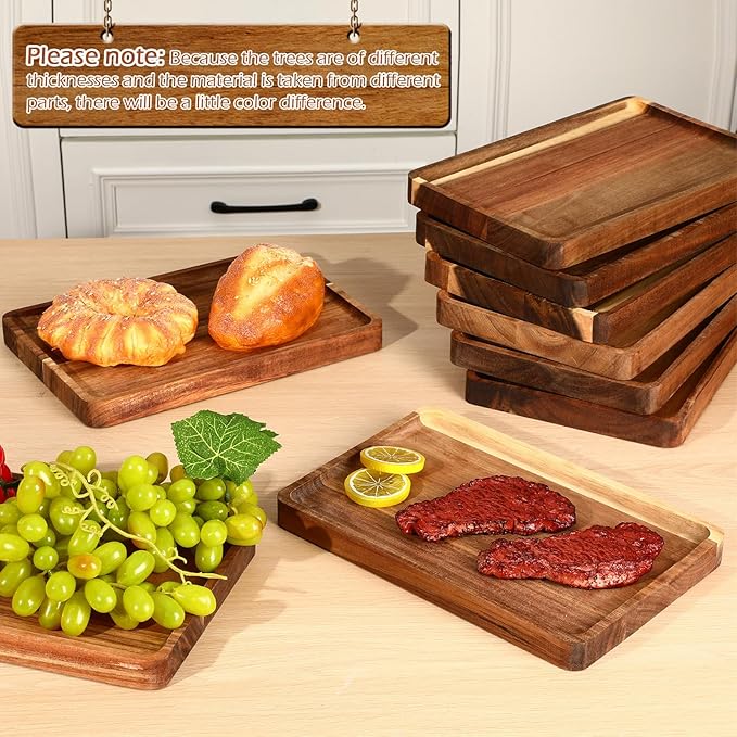 Roshtia 12 Pcs Acacia Wood Serving Tray Rectangular Wooden Serving Platter Christmas Dinner Plates Wood Cheese Charcuterie Board for Food Vegetable, Charcuterie, Appetizer (8'' X 12'' X 1'')