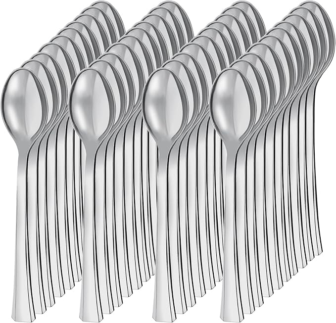 100PCS Silver Plastic Mini Spoons, Disposable Dessert Spoons 4.5 Inches, Perfect for Coffee, Cake, Appetizers