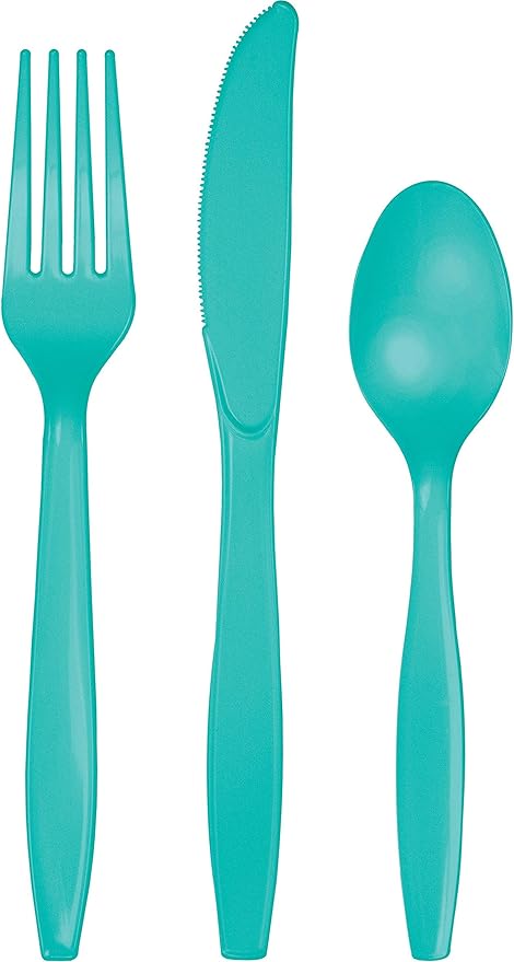 Creative Converting Assorted Teal Lagoon Plastic Set PREM CUTLERY AST, Multisizes