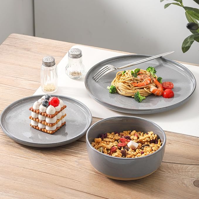 HASENSE Ceramic Dinner Plates Set – 10 Inch Premium Proclaim Dishes, 4 Piece Gray Plates Set Ideal for Serving Steak, Noodles or Pasta, Dishwasher Safe and Microwave Safe for Daily Dining