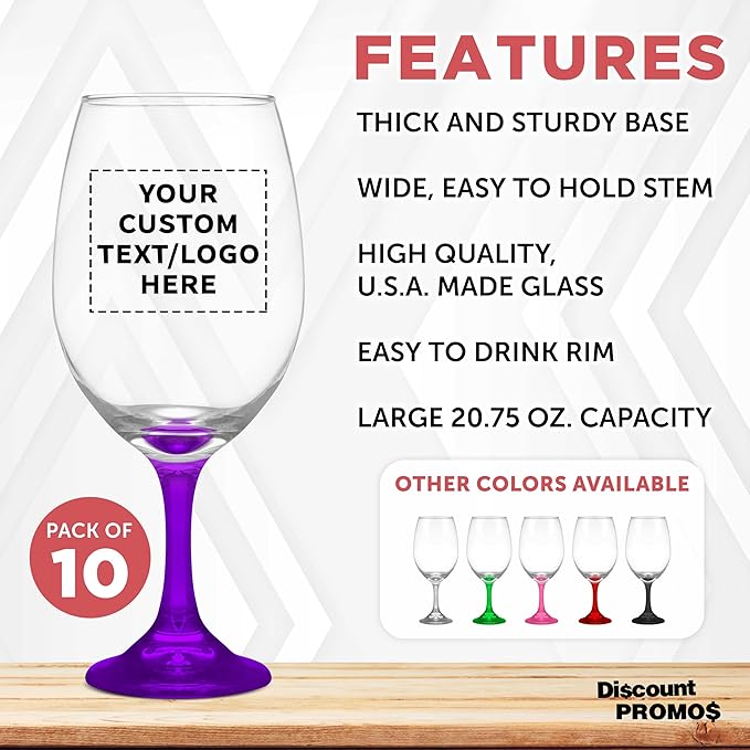 Custom Rioja Grand Wine Glasses 20.75 oz. Set of 10, Personalized Bulk Pack - Perfect for Hotel, Bar, Restaurant or Lounge - Purple