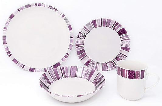 Tudor 16-Piece Premium Quality Round Porcelain Dinnerware Set,BOHEME PURPLE, Service for 4, See 10 Designs Inside!