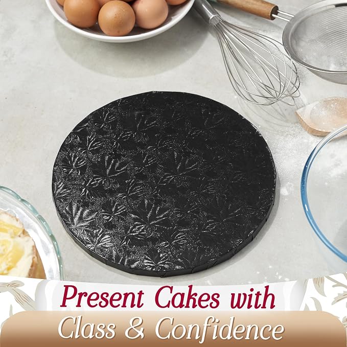 Cakebon Round Cake Boards - Sturdy 1/2 Thick Drums - 12 Inch Professional Fully Wrapped Edges Black 1-Pack