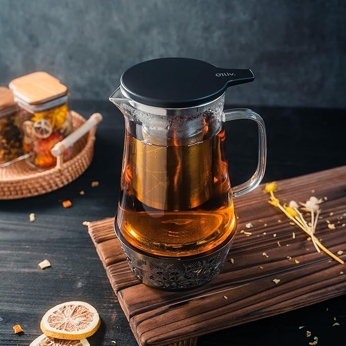 Elegant Glass Teapot with Built-In Tea Infuser & Stainless Steel Candle Warmer Base - 500ml, Premium Gift Set for Tea Lovers, Perfect for Brewing and Keeping Tea Warm (500ml)