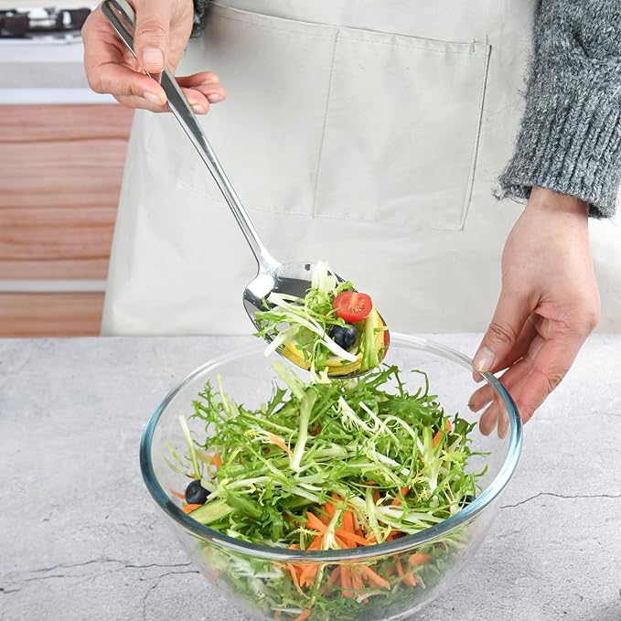 3 PCS Long Handle Stainless Steel Serving Utensils,18/8 Large Serving Spoons Set, Include Serving Spoon,Slotted Spoon,Serving Tong, Kitchen Utensil, for Buffet Catering Banquet, Dishwasher Safe
