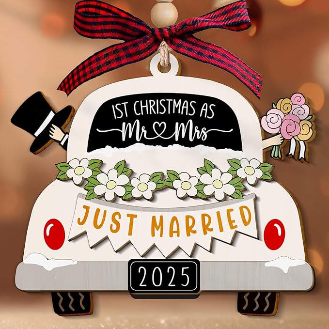 NewEleven Mr and Mrs Gifts - Wedding Gifts for Couples 2025, Just Married, Newlywed Keepsake - Wedding Ornament, Meaningful Gift from Friend, Family - Christmas Ornament