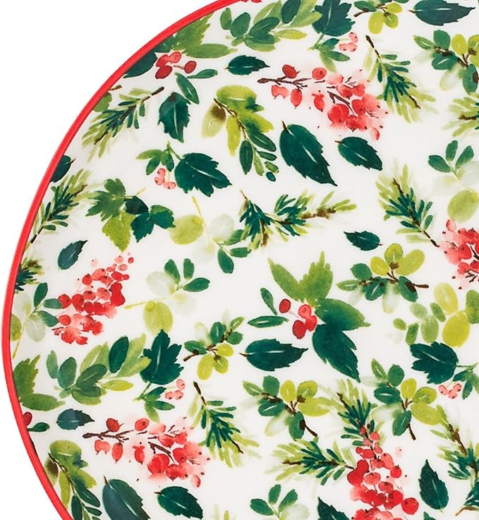 10 Strawberry Street Bella Holiday Appetizer Plates, Holly, Set of 4