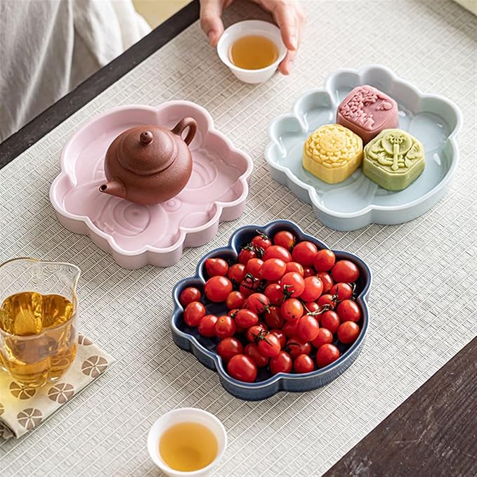 Sauce Dish Vintage Chinese Dim Sum Plate Ceramic Personalized Embossed Zen Dessert Bowl Dipping Dish Snack Plate Snack Plate(1)