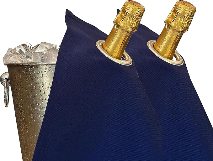 Classic Collection, Bottle Cloth with Metal Ring for Ice Buckets, Cotton, 42 cm, Corner Hole (Royal Blue with Silver Metal Ring, Pack of 2)