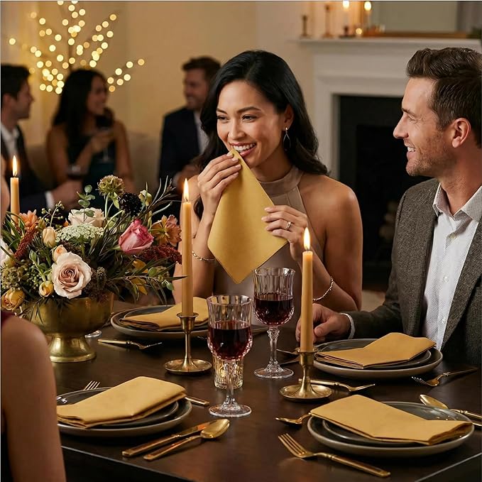 AMERICAN HOMESTEAD Paper Napkins - Gold Disposable Linen-Like Dinner Napkins - Restaurant-Quality Table Serviettes for Weddings, Parties, and Events - 15.75" x 15.75" - 50 Count