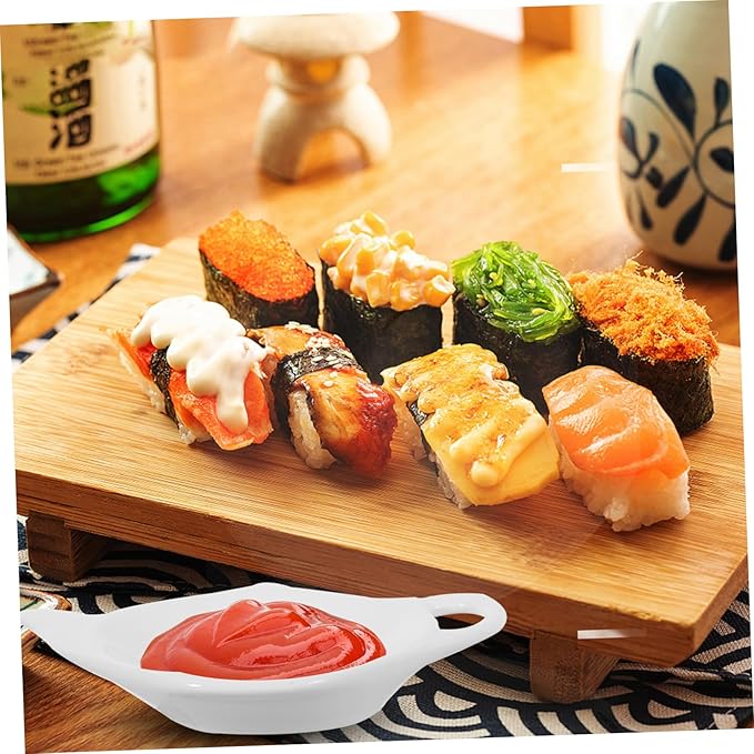 PRETYZOOM 4pcs Practical Ceramic Snack Plate Small Bowls Sauce Dish White Multi-use for Dipping Appetizers Desserts Family Restaurant