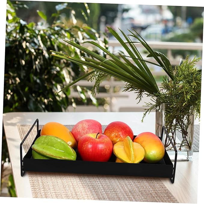 Mobestech Metal Serving Tray with Handles Decorative Tray for Coffee Table Snack Storage Holder Food Serving Platter Suitable for Fruits and Beverages