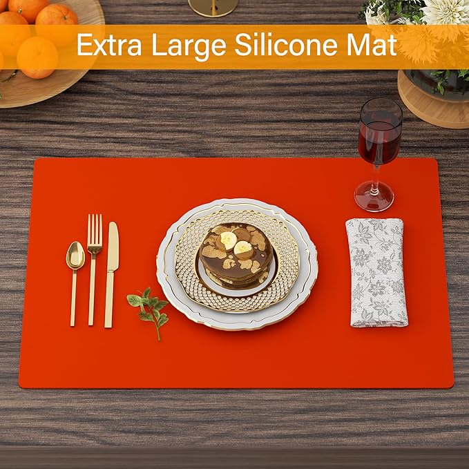 Silicone Counter Mat 40x60cm 2 Pack - High-Temp Resistant, Non-Slip Waterproof Pad for Kitchen Countertops, Sink & Stove (Orange)