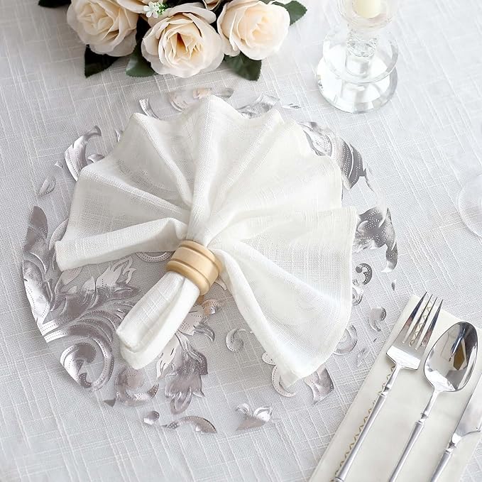 20 Pack 13" Silver Sheer Organza Placemats - Round Floral Foil Design Disposable Elegant Perfect for Parties and Events