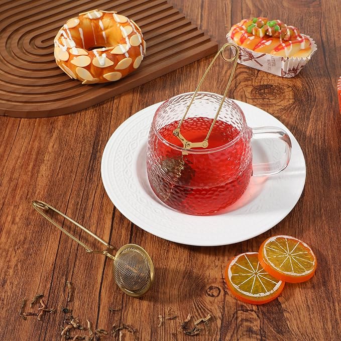 20 Pcs Snap Ball Tea Strainer, Stainless Steel Fine Mesh Tea Strainers Infuser Filter with Handle for Loose Leaf Tea (Gold)