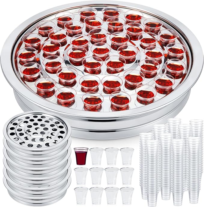 Zhehao 6 Pcs Easter Communion Trays for Churches Set Church Supplies Plates for Church with Disposable Cups (Silver)