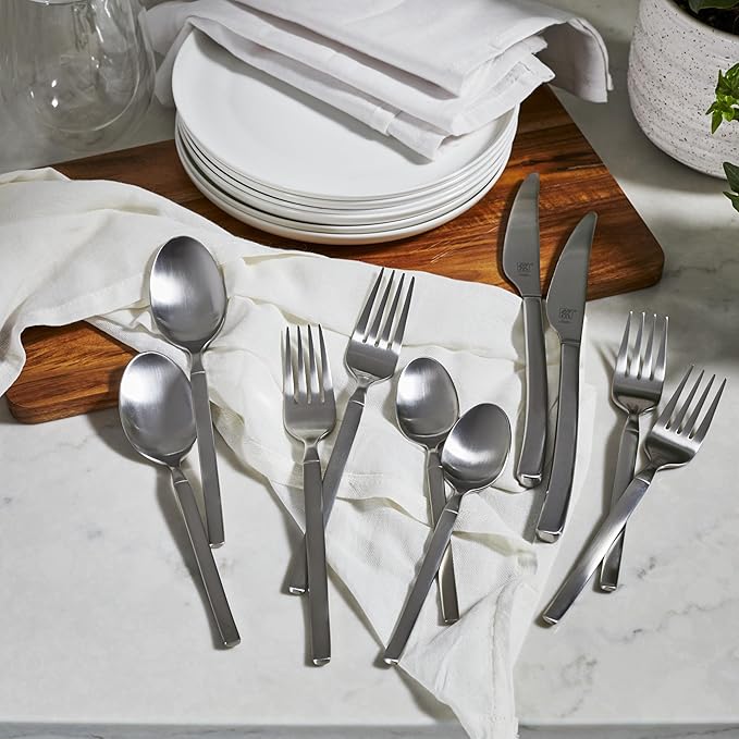 ZWILLING Satin Opus 45-Pc Stainless Steel Flatware Set, Dishwasher Safe, Service for 8, Matte Finish (not polished)
