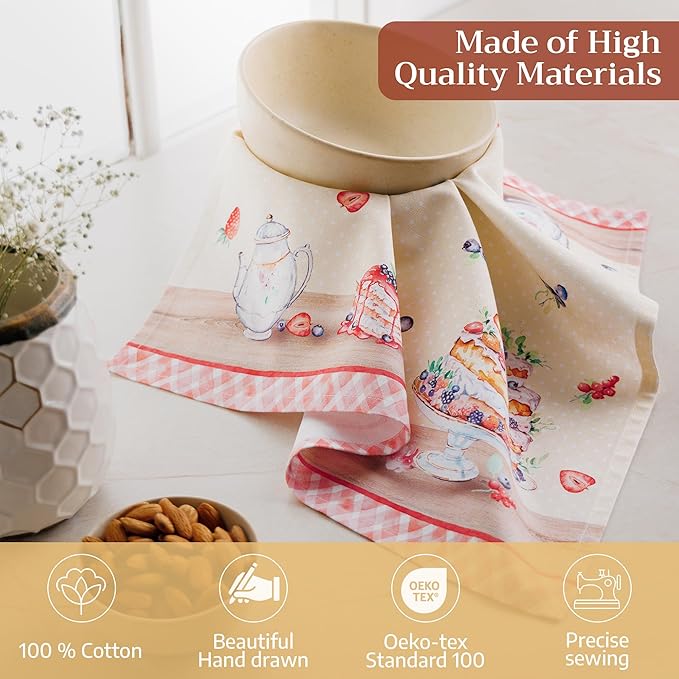 Maison d' Hermine Cloth Napkins Set of 4 100% Cotton Soft & Durable Everyday Reusable Square Napkins Cloth Washable, Dinner, Cocktail Party, Wedding, Restaurant (Incing of The Cakes, 18" x 18")