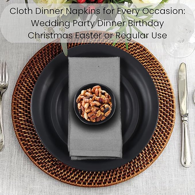 Set of 12 Cloth Dinner Napkins 100% Cotton - Soft Durable Washable - Ideal for Farmhouse Party Weddings Christmas Easter - Perfect Everyday Use Table Linen Cloth Napkins Grey 17x17