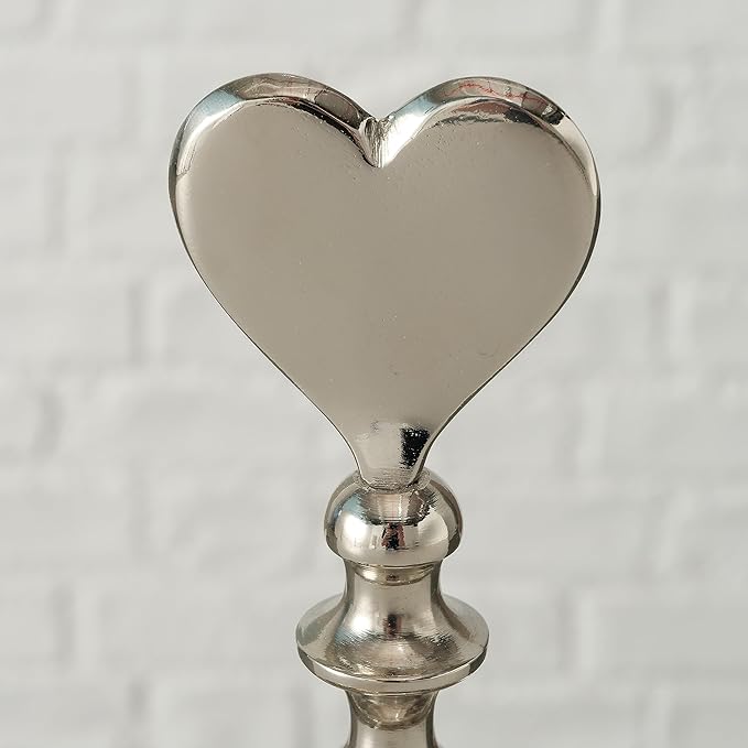 Heart Handle Serving Trays, Set of 2, Single Tier, Handmade, Gleaming Silver Metal, Circular, Pedestal Base, Aluminum, 8.25 Inches
